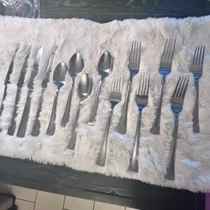 Cambridge 14 Piece Dinner Fork spoon knife Set Stainless Steel Swirls
